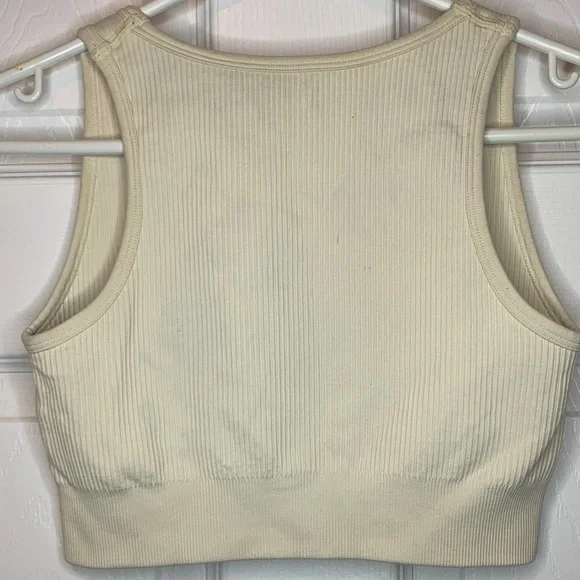 Cream Ribbed Sleeveless Crop Top - Picture 3 of 5
